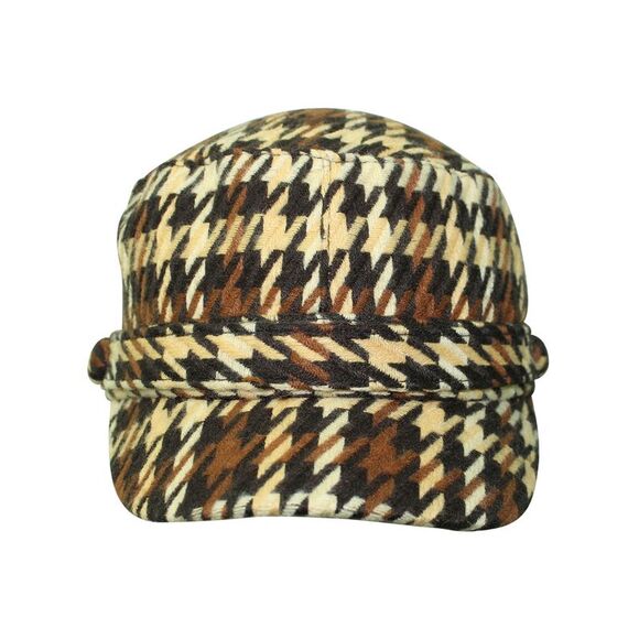 Houndstooth Plaid Cadet Cap Hat - Picture 2 of 4